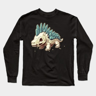 Scary Chibi Stegosaurus Isometric Dinosaur monster Long Sleeve T-Shirt